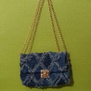 Stylish Denim Crossbody Bag with Gold Chain